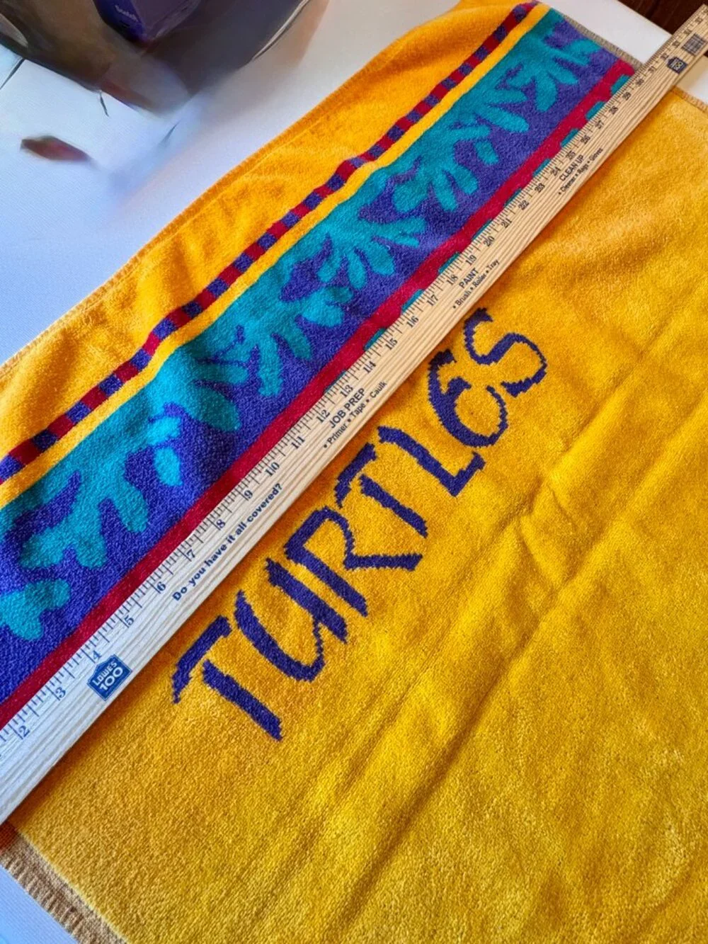 Vtg Banana Club Beach Towel Turtles Brazil Cotton 80s 90s Yellow Turquoise 31x56